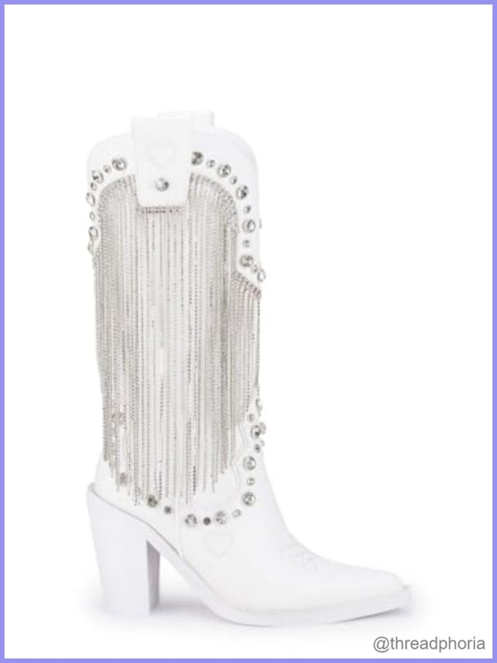 Vegan Leather Cowboy Boots Rhinestone Fringe Jewel Studs Ankle